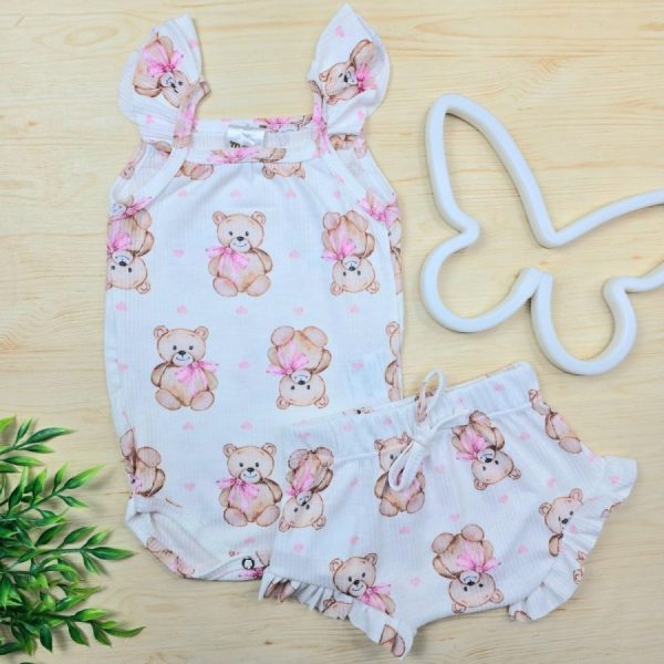 Conjunto para Bebê Menina Body e Shorts Babado Canelado- Ursinha