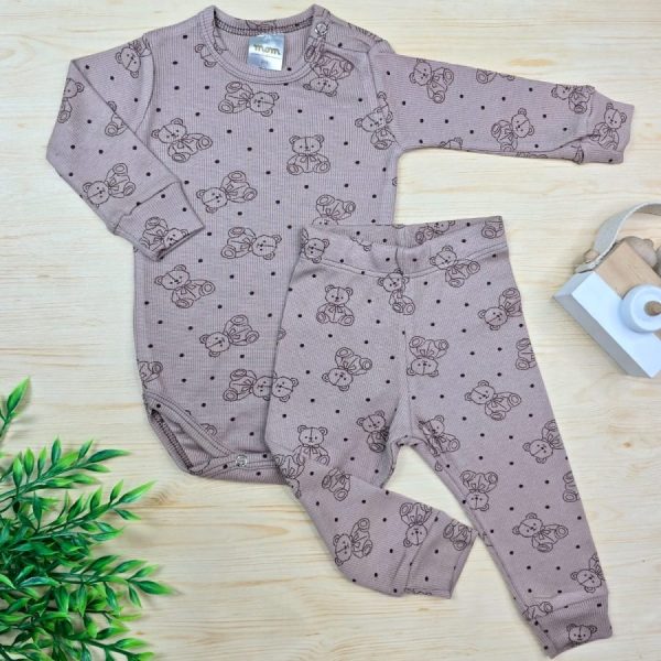 Conjunto Bebê Pijama Pagão Ribana Premium-Marrom Ursinhos