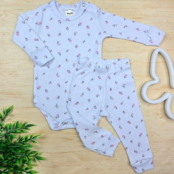Conjunto Bebê Menina Pijama Pagão Ribana Premium-Branco Florzinhas