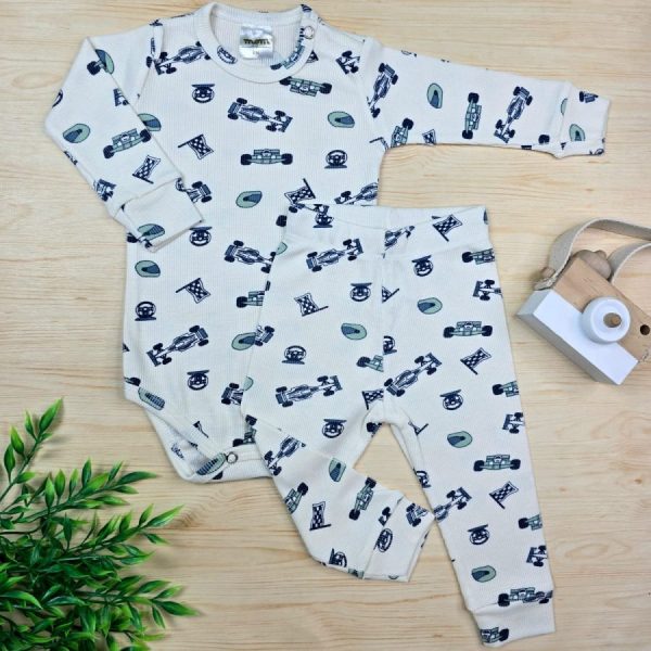Conjunto Bebê Menino Pijama Pagão Ribana Premium- Off Carrinhos