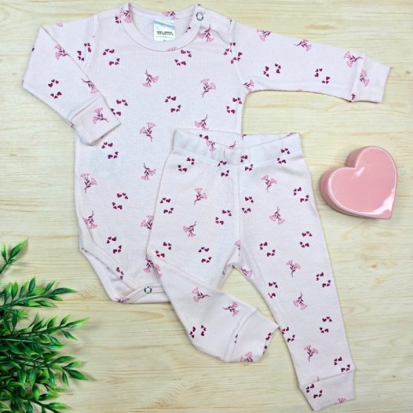 Conjunto Bebê Menina Pijama Pagão Ribana Premium-Rosa Florzinha e Coração