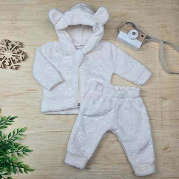 Conjunto Bebê Capuz Orelhinha Fleece Ursinho-Off