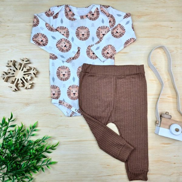 Conjunto Canelado para Bebê Menino- Marrom Leão