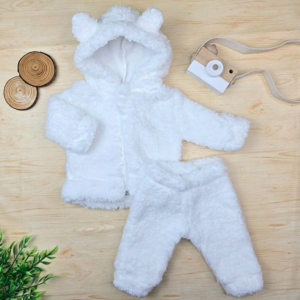 Conjunto Bebê Capuz Orelhinha Sherpa - Branco