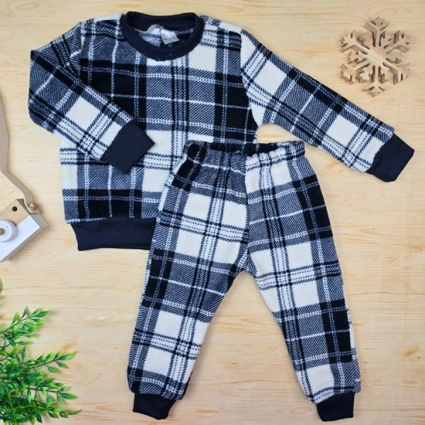 Conjunto Fleece Pijama Infantil Menino -Xadrez Azul Marinho
