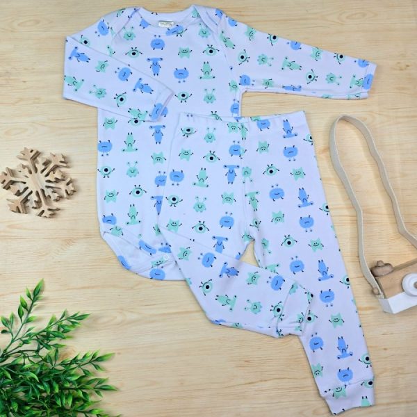 Conjunto Bebê Pijama Pagão Branco-Monstrinho