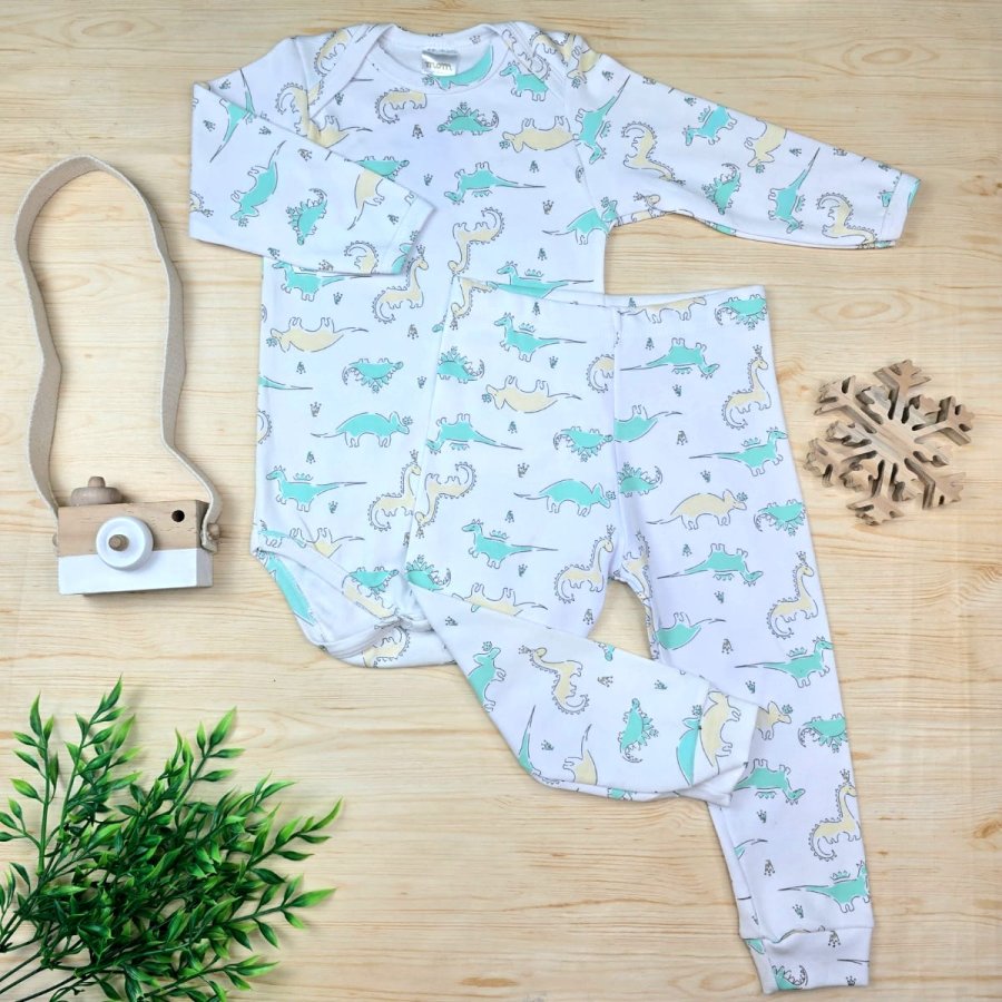 Conjunto Bebê Menino Pijama Pagão Algodão-Dinossauro