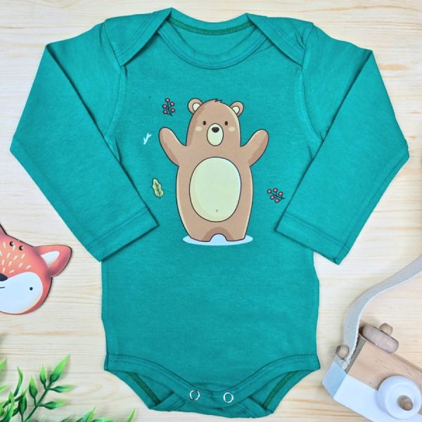 Body Para Bebê Menino Manga Longa Verde-Ursinho