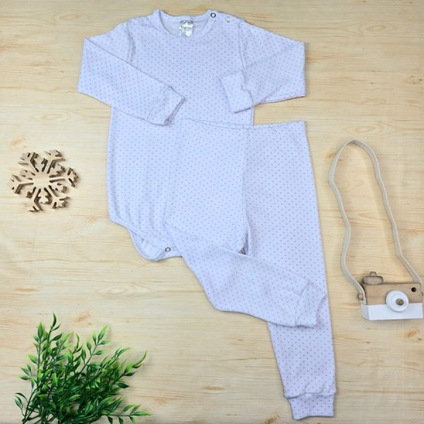 Conjunto Bebê Menina Pijama Pagão Ribana Premium-Branco/ Rosa Póa