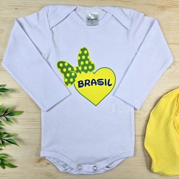 Body para Bebê Menina Manga Longa Estampado-Laço com Coração