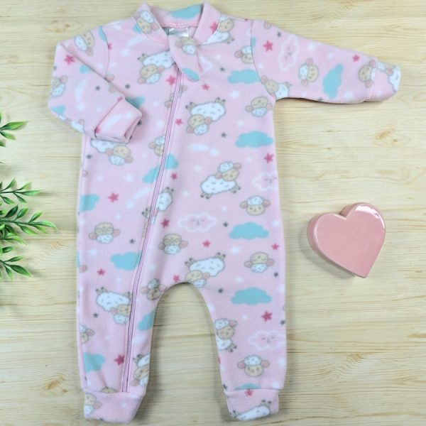 Macacão Soft Pijama Bebê Menina- Rosa Ovelhinha
