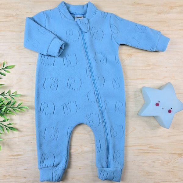 Macacão Soft Jacquard  Pijama Bebê Menino Azul- Elefante