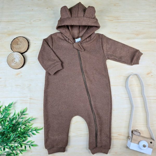 Macacão Bebê Capuz Orelhinha -Bouclê Marrom