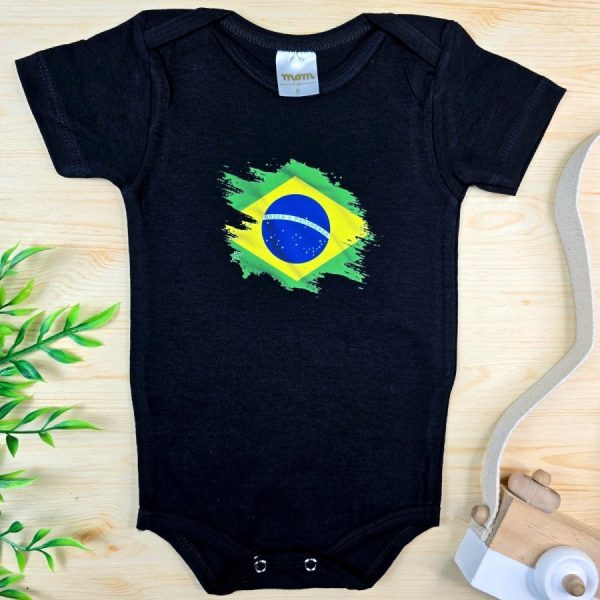 Body para Bebê Manga Curta Estampado-Bandeira Brasil