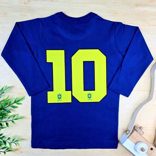 Camiseta Longa Infantil Menino Estampada Azul- Brasil
