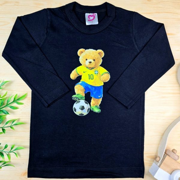 Camiseta Longa Infantil Menino Estampada-Ursinho