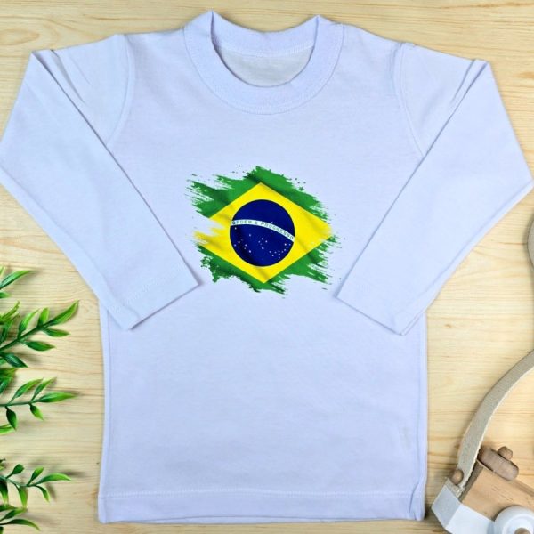 Camiseta Longa Infantil Estampada-Bandeira