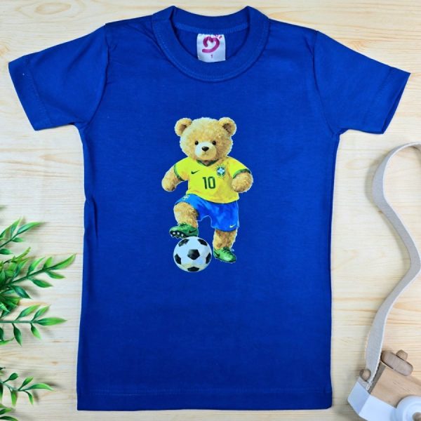 Camiseta Curta Infantil de Menino em 100% Algodão -Ursinho Brasil