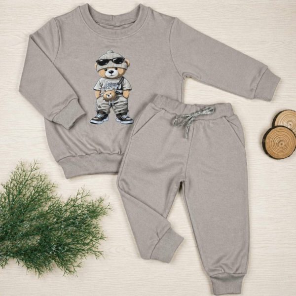 Conjunto Moletom Infantil Menino Bege - Urso Style