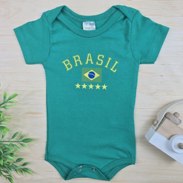 Body para Bebê Manga Curta Estampado-Brasil e Estrelas