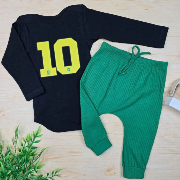 Conjunto Bebê body longo e calça Verde - Camisa 10