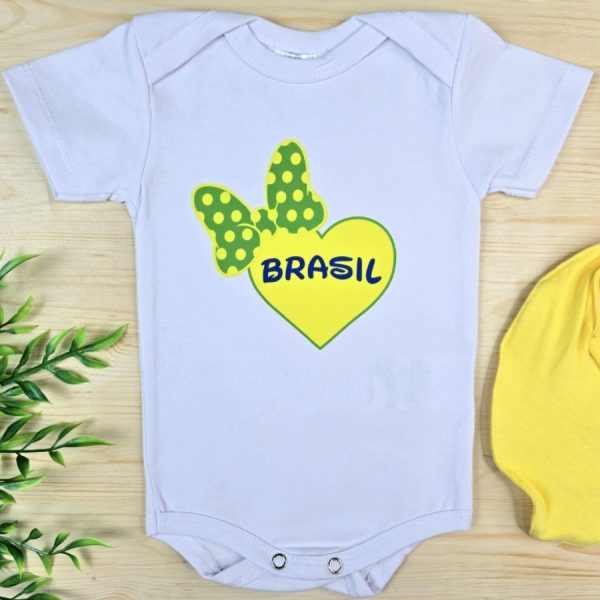 Body para Bebê Menina Manga Curta Estampado-Laço Coração