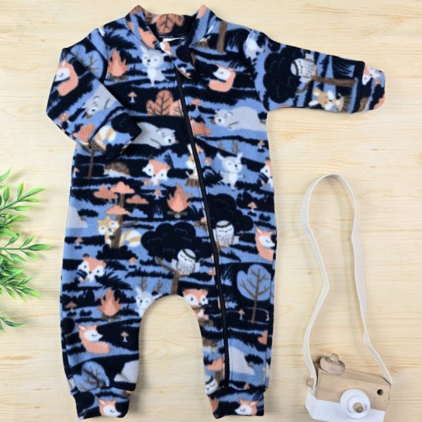 Macacão Soft Pijama Bebê Menino - Azul Marinho Raposinha
