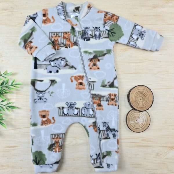 Macacão Soft Pijama Bebê Menino Cinza- Safari