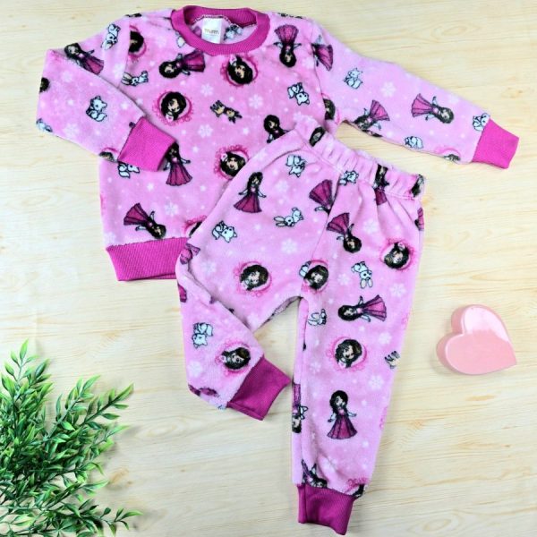 Conjunto Fleece Pijama Infantil Menina Rosa - Princesa