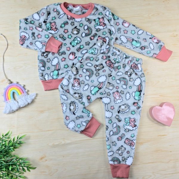 Conjunto Fleece Pijama Infantil Menina Cinza - Ursinhos