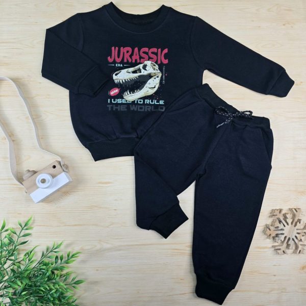 Conjunto Moletom Infantil Menino Preto- Dinossauro Jurassic