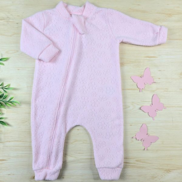 Macacão Soft Jacquard Pijama Bebê Menina Rosa-Florzinha