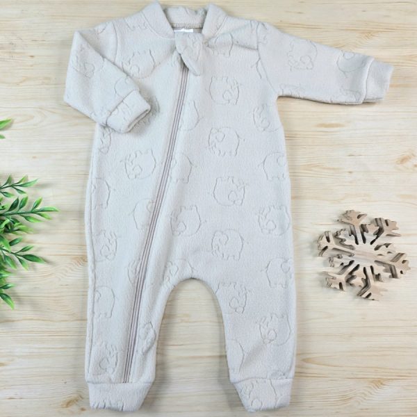 Macacão Soft Jacquard Pijama Bebê Menino Bege-Elefante