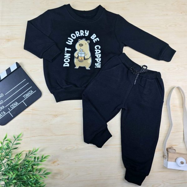 Conjunto Moletom Infantil Menino Preto- Capivara