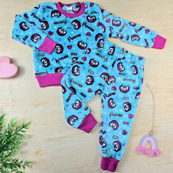 Conjunto Fleece Pijama Infantil Menina Azul - Cachorrinha