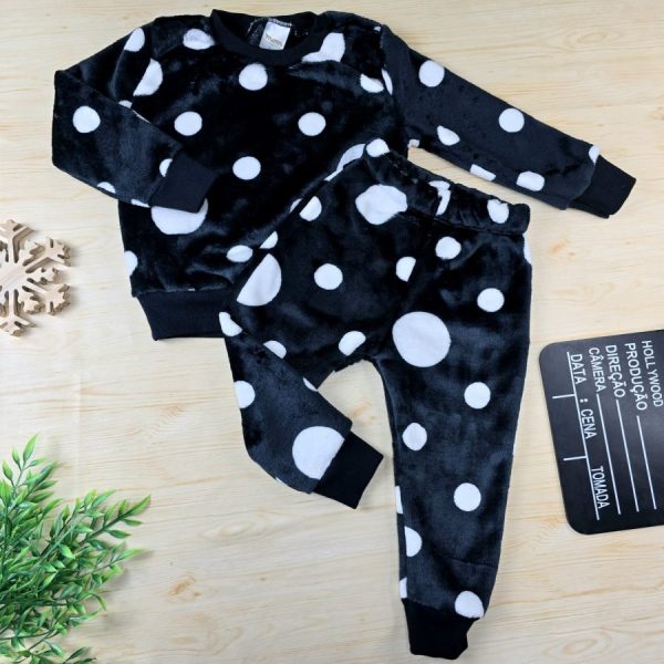 Conjunto Fleece Pijama Infantil Menina Preto - Poá
