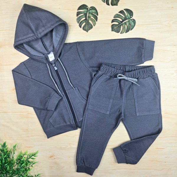 Conjunto Moletom Trabalhado Infantil Menino - Cinza