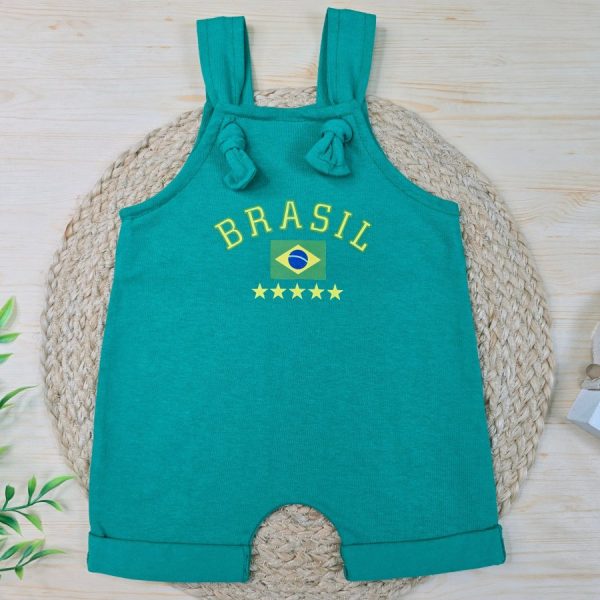 Jardineira para Bebê Estampada Verde - Brasil Estrelas
