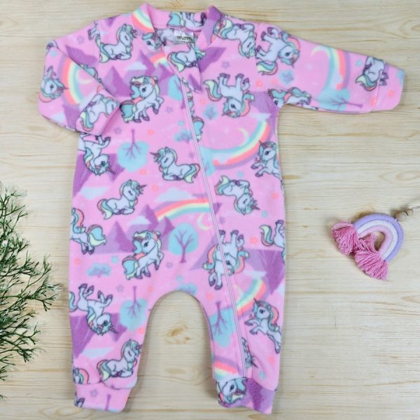 Macacão Soft Pijama Bebê Menina - Rosa Neon Unicórnio