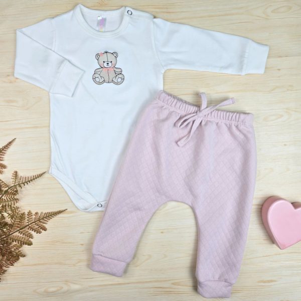 Conjunto Body Algodão Bordado e Calça Matelassê – Ursinha