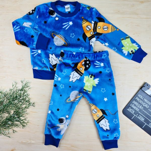 Conjunto Fleece Pijama Infantil Menino Azul Royal - Espaço