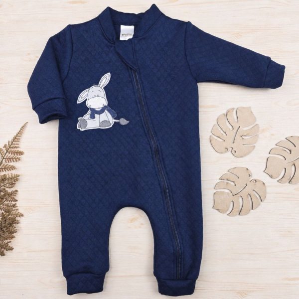 Macacão Bebê Matelassê Menino Bordado Azul Marinho - Burrinho