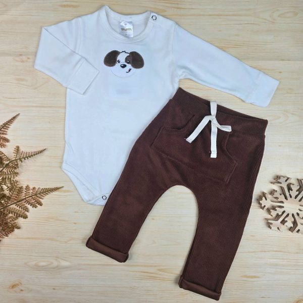 Conjunto Body Algodão Bordado e Calça Veludo Canelado – Dog
