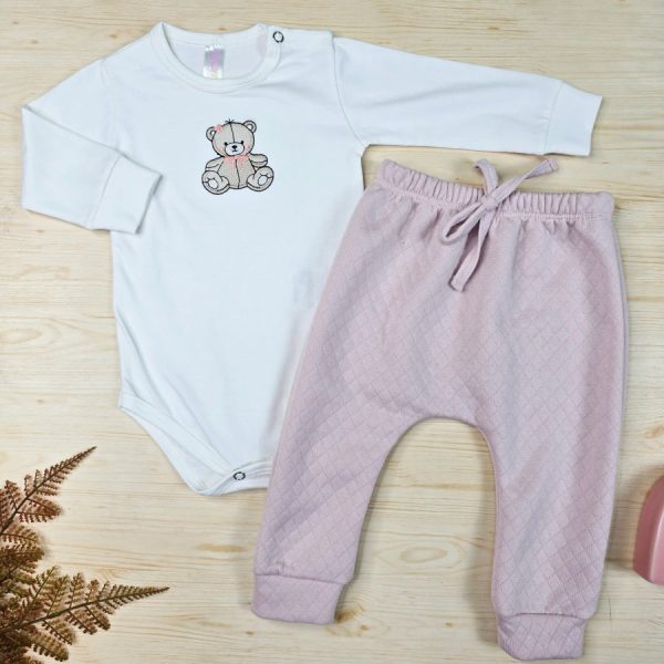 Conjunto Body Algodão Premium Bordado e Calça Matelassê – Ursinha