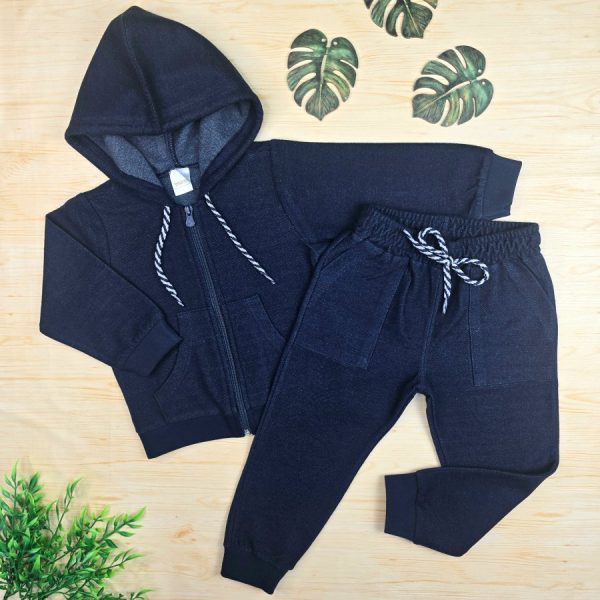 Conjunto Moletom Trabalhado Infantil Menino - Azul Marinho