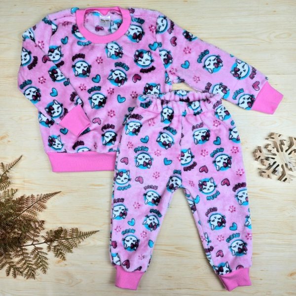 Conjunto Fleece Pijama Infantil Menina Rosa - Gatinha