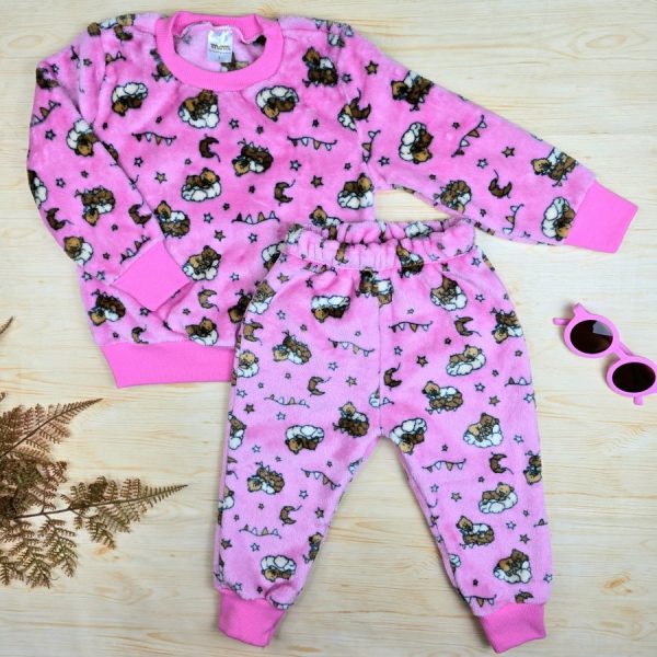 Conjunto Fleece Pijama Infantil Menina Rosa - Ursinha Soneca