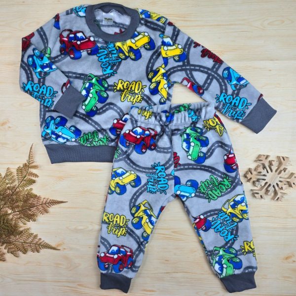 Conjunto Fleece Pijama Infantil Menino Cinza - Carrinhos