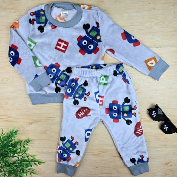 Conjunto Fleece Pijama Infantil Menino Cinza - Robô