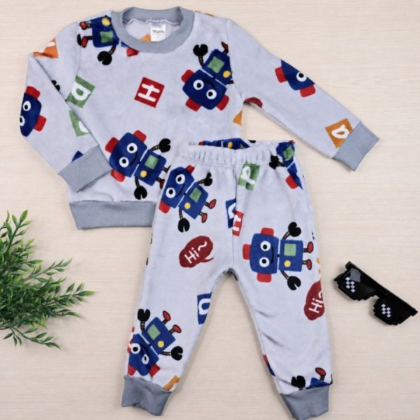 Conjunto Fleece Pijama Infantil Menino Cinza - Robô